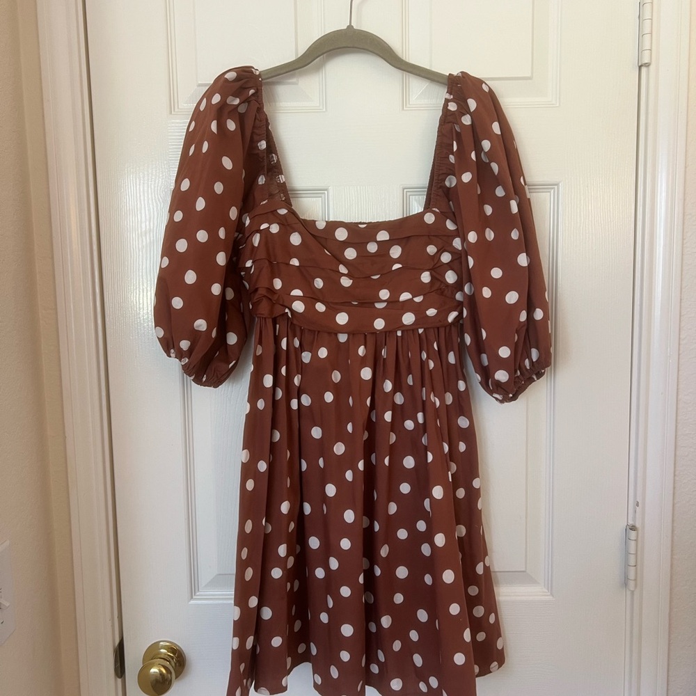 Abercrombie & Fitch Brown Polka Dot Puff Sleeve Dress